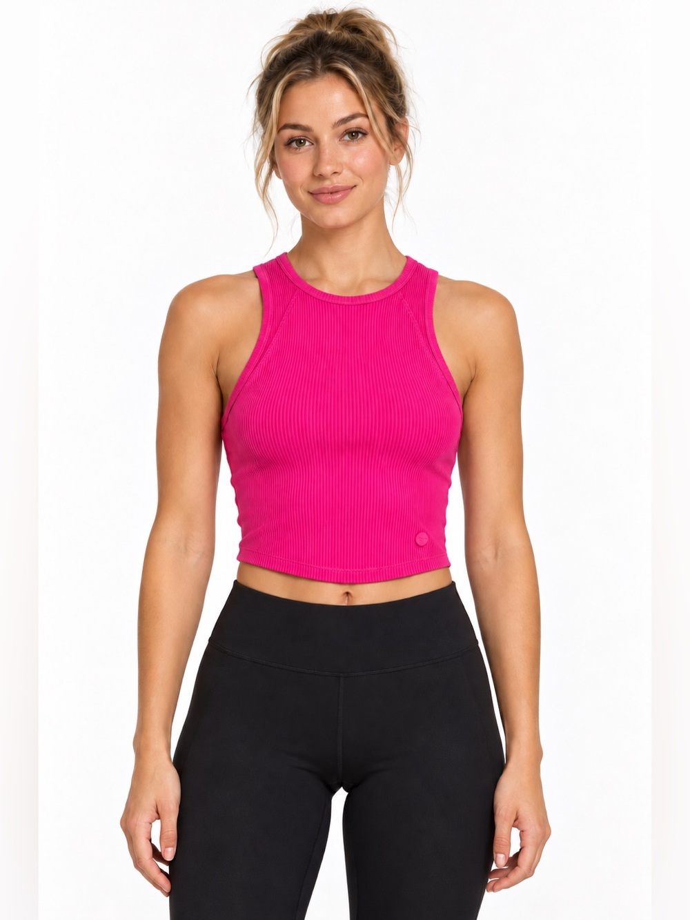 Gymshark Hot Pink Ribbed Racerback Cropped Activewear Tank Top Size XS